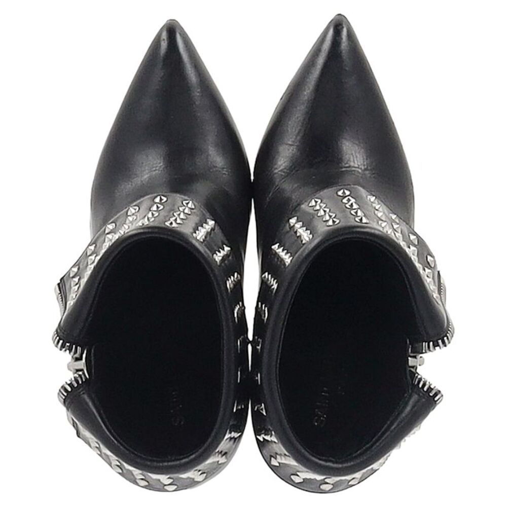 Saint Laurent Paris Fold Over Studded Booties in Black Leather - Picture 4 of 9